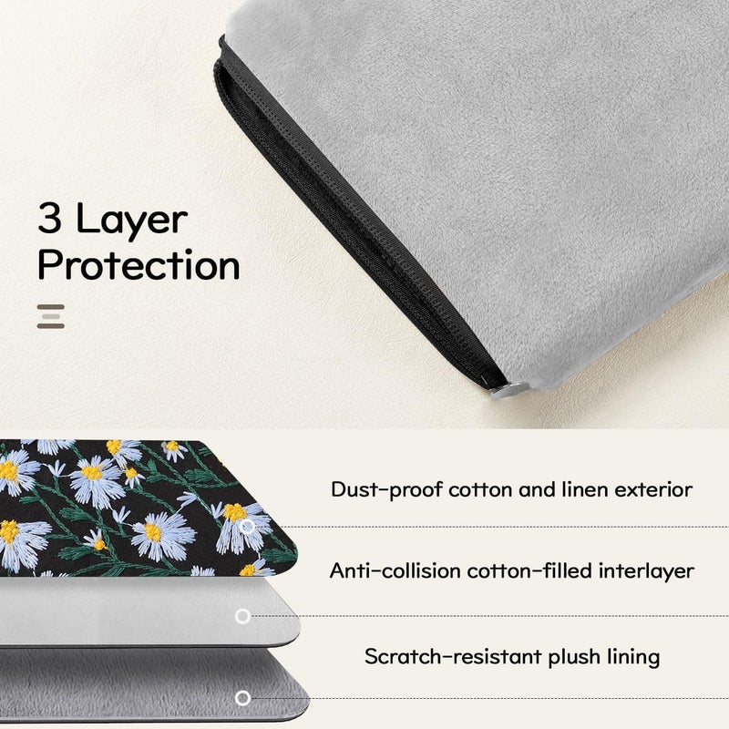 Dadanism Embroidered Daisy Padded Sleeve for All-New Kindle Paperwhite, 7" Kindle Colorsoft Signature Edition, Protective Sleeve Case for 6" Kindle/Kindle Oasis/Kobo E-Reader, Blue Daisy - Image 3
